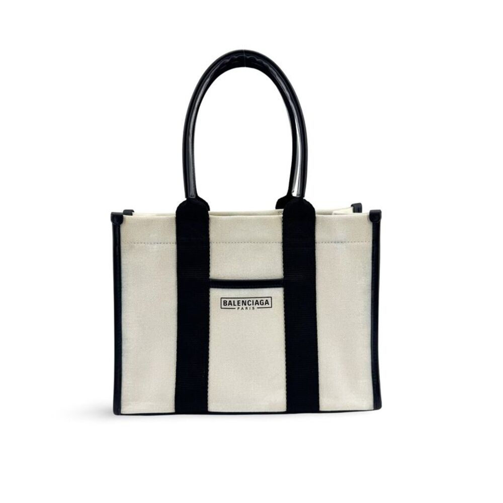 Balenciaga Navy Cabas XS Canvas Tote Bag Natural Black